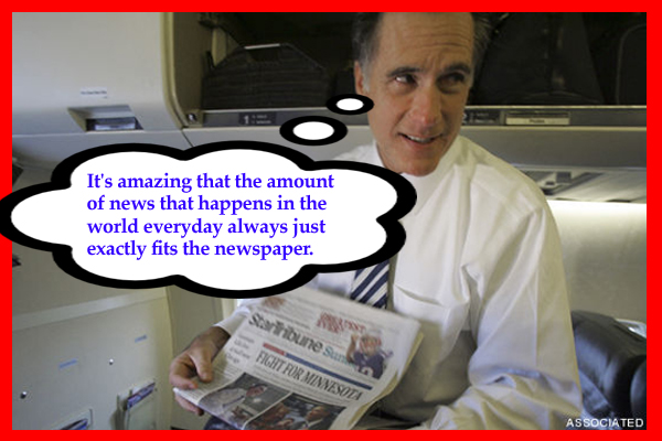 Romney reading a newspaper